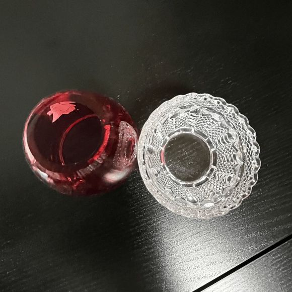 Vintage Fenton Red Hand Painted Girl Fairy Lamp w/ Diamond Cut Base - Picture 7 of 7